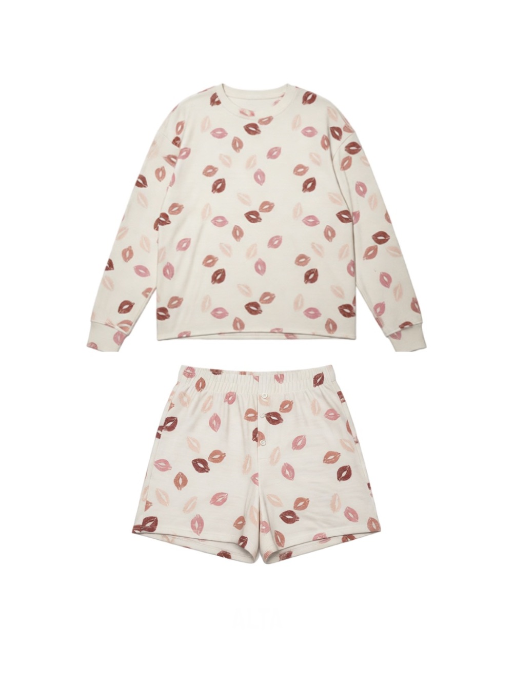 Grayson/Threads Cream Lip-Print Pajama Set - Pink & Brown